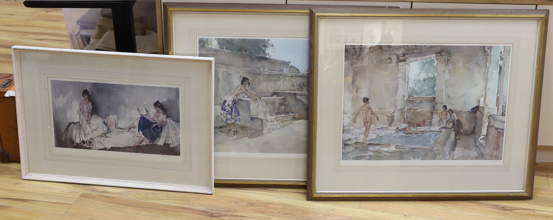 Sir William Russell Flint (1880-1969), three limited edition prints, 'Lavoir La Bastide', 'Interlude' and 'Isabella', all signed in pencil, largest 50 x 67cm